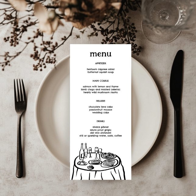Menu Desenho moderno de porta de Mesa de buffet Whimsic (Whimsical Buffet Table Doodle Sketch Modern CUSTOM Menu
)
