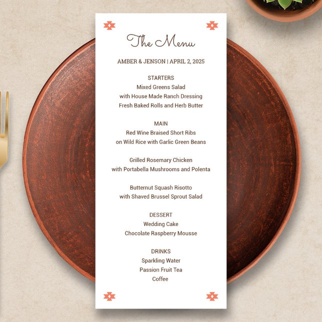 Menu Desert Chic Sedona Wedding (Desert Chic Sedona Wedding Menu Card)