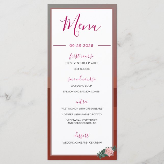 Menu Deserto Teepee Boho Rustic Floral Pink Monograma (Frente)