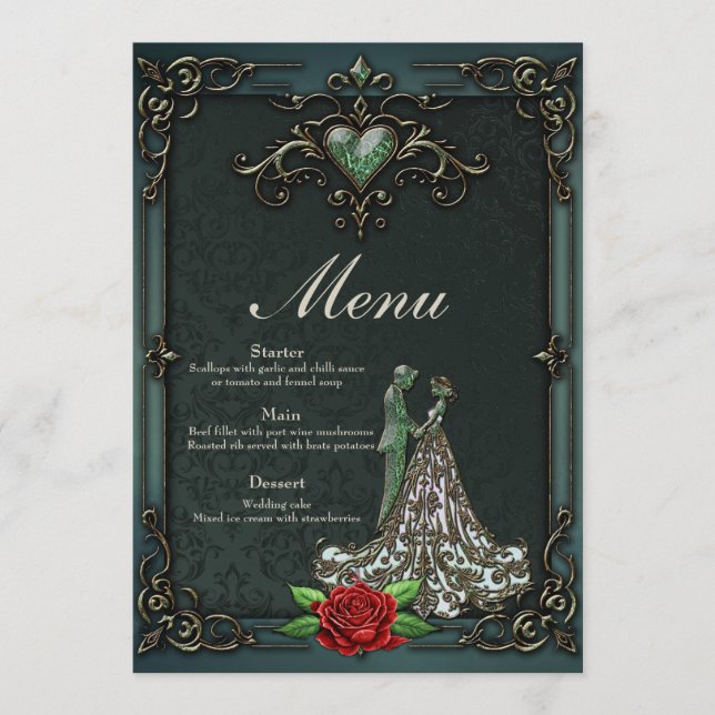 Menu Design de colheita elegante e romântica. (Frente)