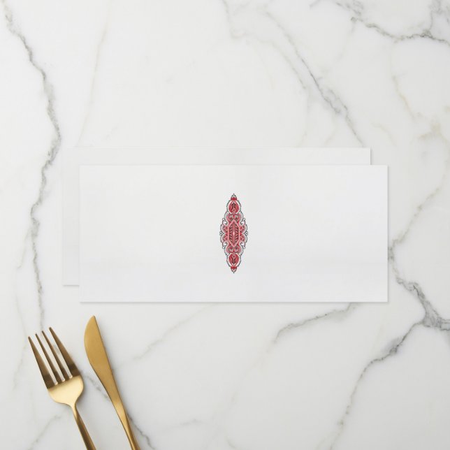 Menu design de um padrão vermelho e branco (Frente/Verso In Situ)