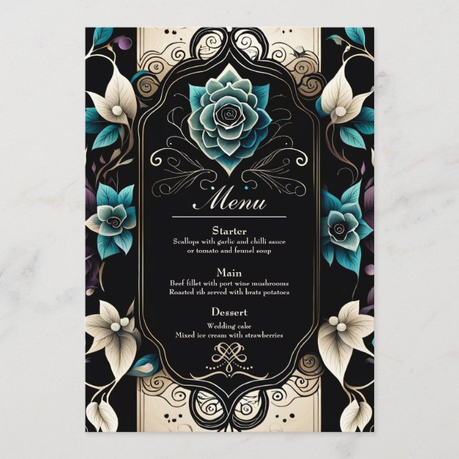 Menu Design floral elegante que exumenta o luxo (Frente)