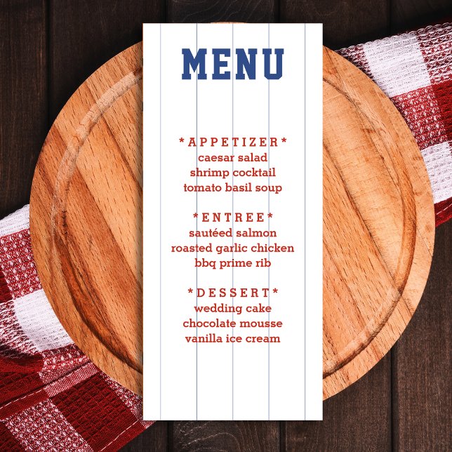 Menu Detalhes do Casamento com Pinstripe de Baseball (Baseball Pinstripe Wedding Details Menu)