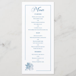 Menu Detalhes do Casamento Rosa Arte Linha Azul Empoeir