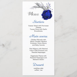 Menu dia de casamento branco da flor azul real da prata