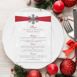 Menu Diamante Snowflake e Casamento no inverno Red Ribb