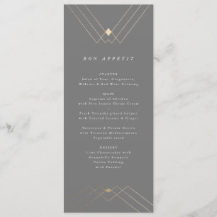 Menu Diamond Cinza Geométrica Deco Gatsby Dourado