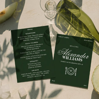 Menu Dinheiro Antigo Elegante Verde Escuro Chic Casamen