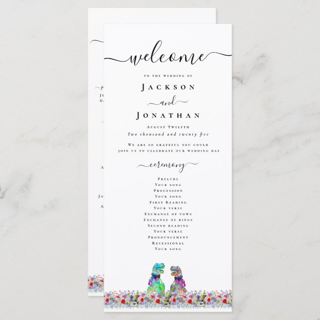 Menu Dinosaur Gay Wedding Ceremony Program (Frente/Verso)