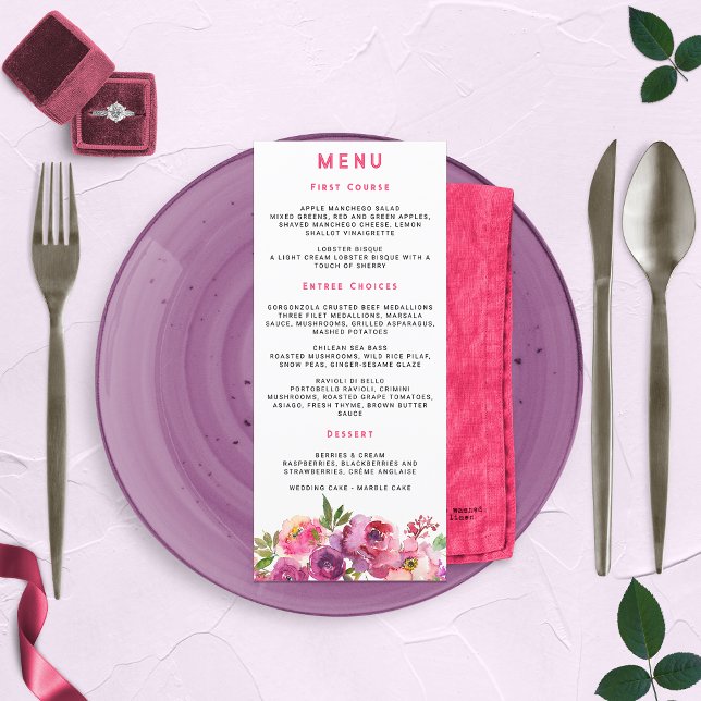 Menu Diversão Vibrante Violeta Fúcsia Floral (Criador carregado)
