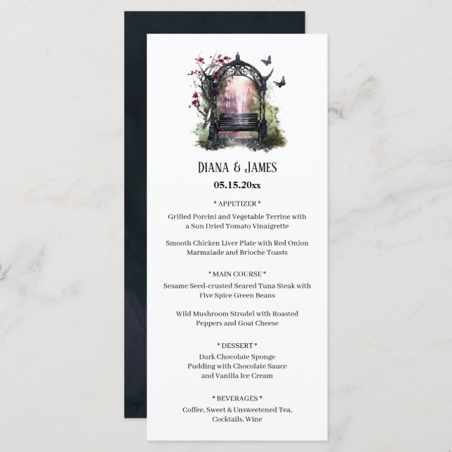 Menu do Banco de Jardim Gótico Elegante (Frente/Verso)