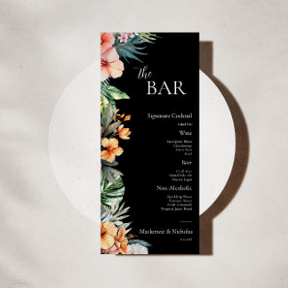 Menu do Bar de Casamento Floral Tropical do Dark B