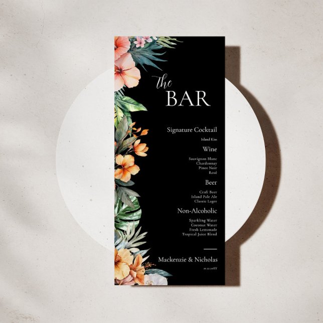 Menu do Bar de Casamento Floral Tropical do Dark B (tropical wedding bar menu)