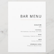 Menu do Bar de Casamento Mínimo Moderno e Dourado