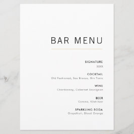 Menu do Bar de Casamento Mínimo Moderno e Dourado