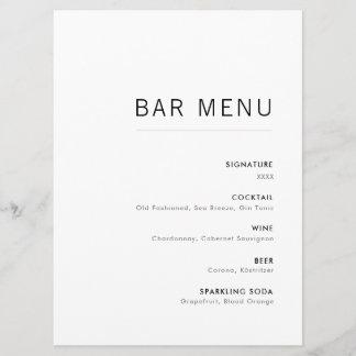 Menu do Bar de Casamento Mínimo Moderno e Dourado