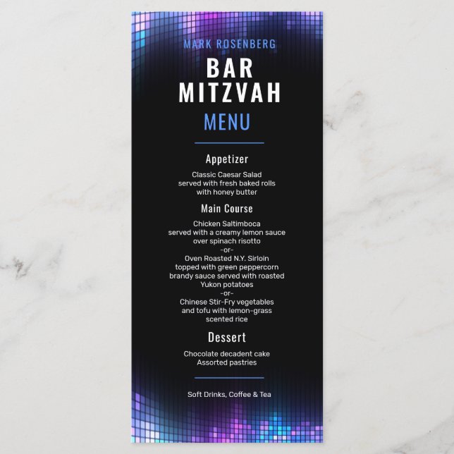 Menu do Bar Mitzvah do DJ Techno Dance Party (Frente)