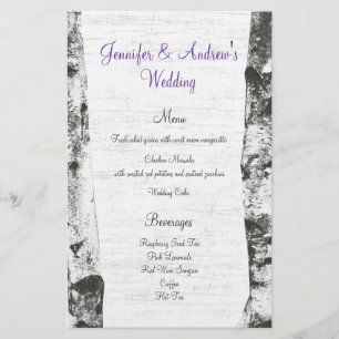 Menu do casamento da árvore de vidoeiro