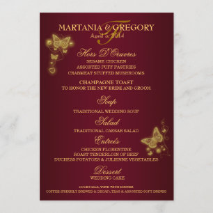 Menu do casamento da borboleta do ouro de Borgonha