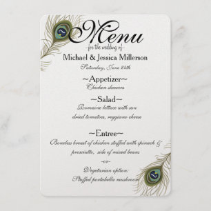 Menu do casamento da pena do pavão