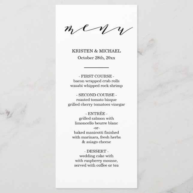 Menu do casamento da tipografia do roteiro (Frente)