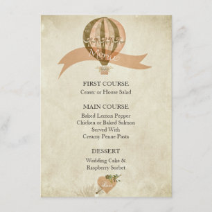 Menu do casamento do balão de ar quente do vintag
