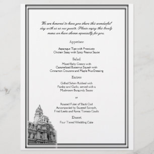 Menu do casamento do destino de Philadelphfia