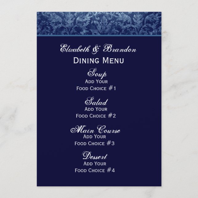 Menu do casamento do Grunge dos azuis marinhos (Frente)