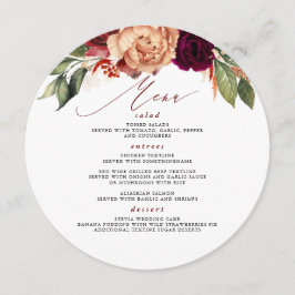 Menu do Casamento outono Flores Vermelhas e Laranj