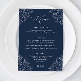 Menu do Casamento vintage Clássico Azul do Marinho