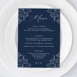 Menu do Casamento vintage Clássico Azul do Marinho