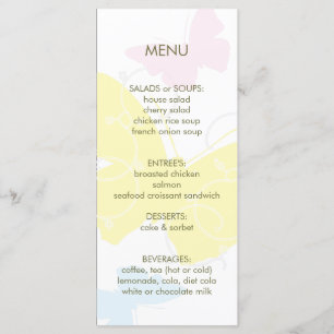 Menu do chá da borboleta