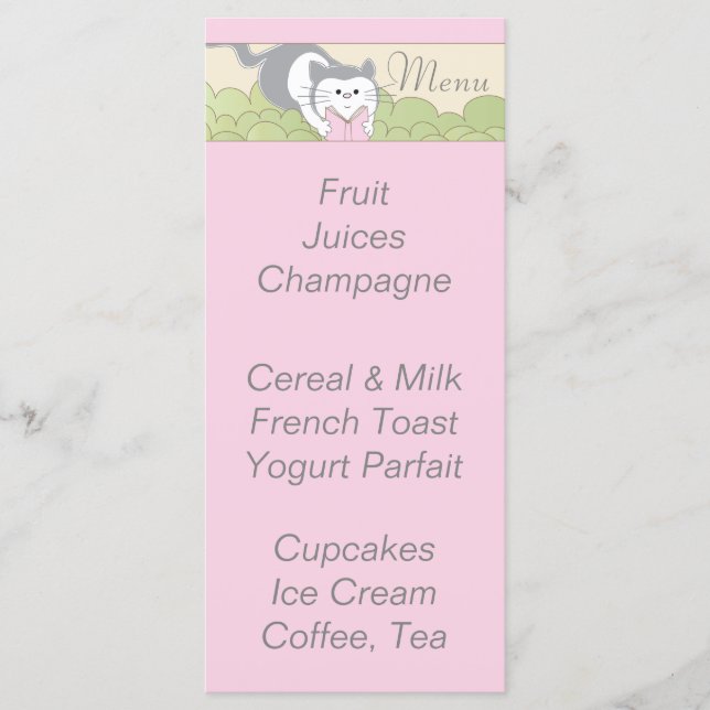 Menu do chá de fraldas "Biblioteca de Cat Rosa" (Frente)