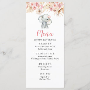Menu do Chá de fraldas de Elefante Rosa Boho