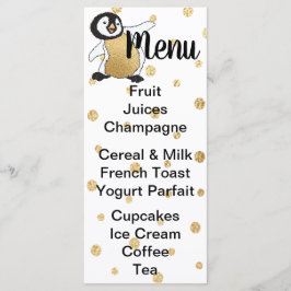 Menu do chá de fraldas "Dourado Pinguim Bebê"