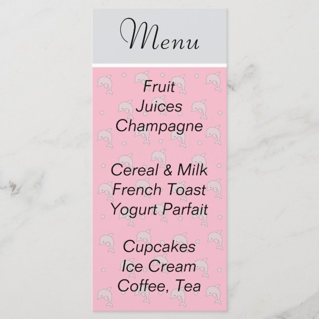 Menu do chá de fraldas "Golfinhos Rosa" (Frente)