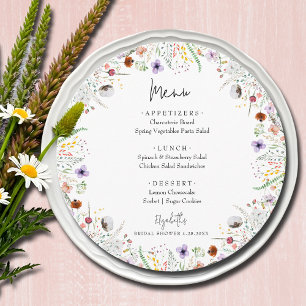 Menu do Chá de panela de Flores Selvagens