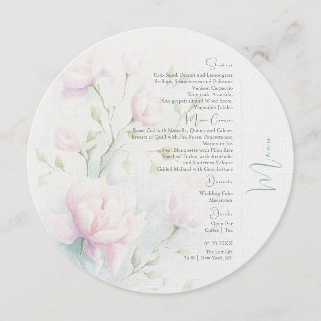 Menu do Círculo Caseiro da Magnólia Rosa (Frente)