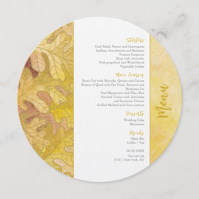 Menu do Círculo de Casamento do Autumn Oak Deixa (Frente)