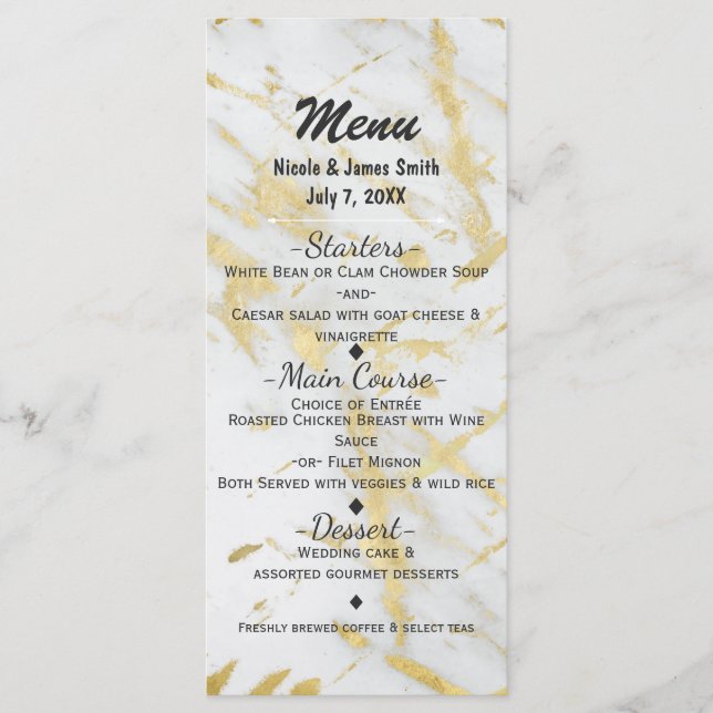 Menu do Designer Elegante do Glam Marble Dourado e (Frente)