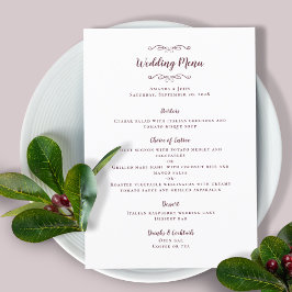 Menu do Janto de Caligrafia de Casamento Elegante