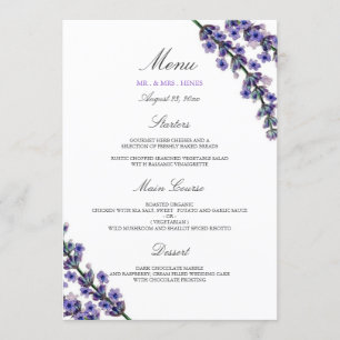 Menu do Janto de Casamento de Lavandas Elegante