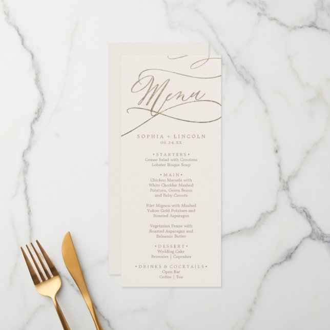 Menu do Janto de Casamento Dourado e de Marfim rom (Frente/Verso In Situ)