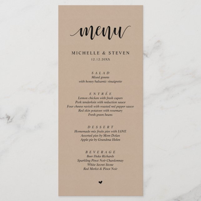Menu do Janto de Elopemento de Casamento Rustic Kr (Frente)