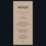 Menu do Janto de Elopemento de Casamento Rustic Kr<br><div class="desc">Cartão de Janto de Elopemento de Casamento Russo Brown Kraft Moderno. Fácil personalização e personalização para suas necessidades,  e seus convidados de janto ficarão entusiasmados quando eles virem esse menu de janto perfeito e na moda.</div>