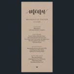 Menu do Janto de Elopemento de Casamento Rustic Kr<br><div class="desc">Cartão de Janto de Elopemento de Casamento Russo Brown Kraft Moderno. Fácil personalização e personalização para suas necessidades,  e seus convidados de janto ficarão entusiasmados quando eles virem esse menu de janto perfeito e na moda.</div>