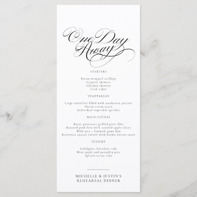 Menu do Janto de Ensaios de Casamento de Script El (Frente)