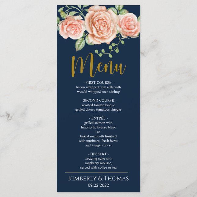 Menu do Janto Floral de Casamento Floral com Blush (Frente)