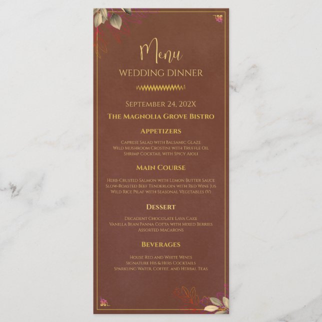 Menu do Janto Rustic Terracotta & Dourado Wedding (Frente)