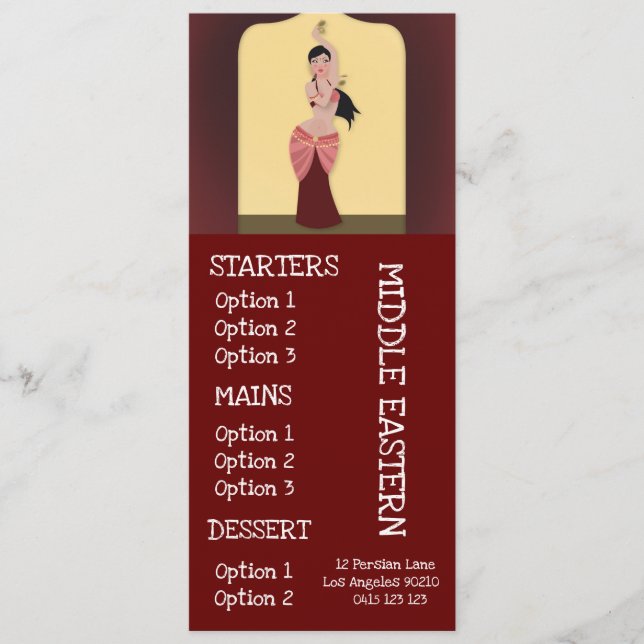 Menu do Oriente Médio do comensal do restaurante (Frente)